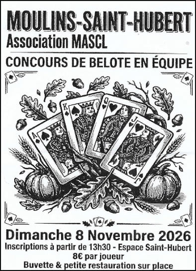 Concours de belote le dimanche 8 novembre à Moulins-St-Hubert